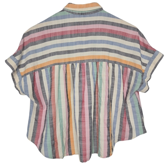 Madewell Women's Hilltop Shirt In Rainbow Button Down Striped Crop Size Large - Picture 2 of 6